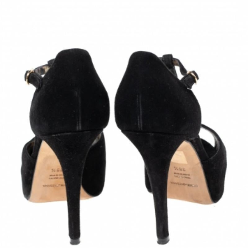 Dolce & Gabbana Black Suede T-Bar Peep-Toe Platform Sandals Size 36.5 For Sale 2