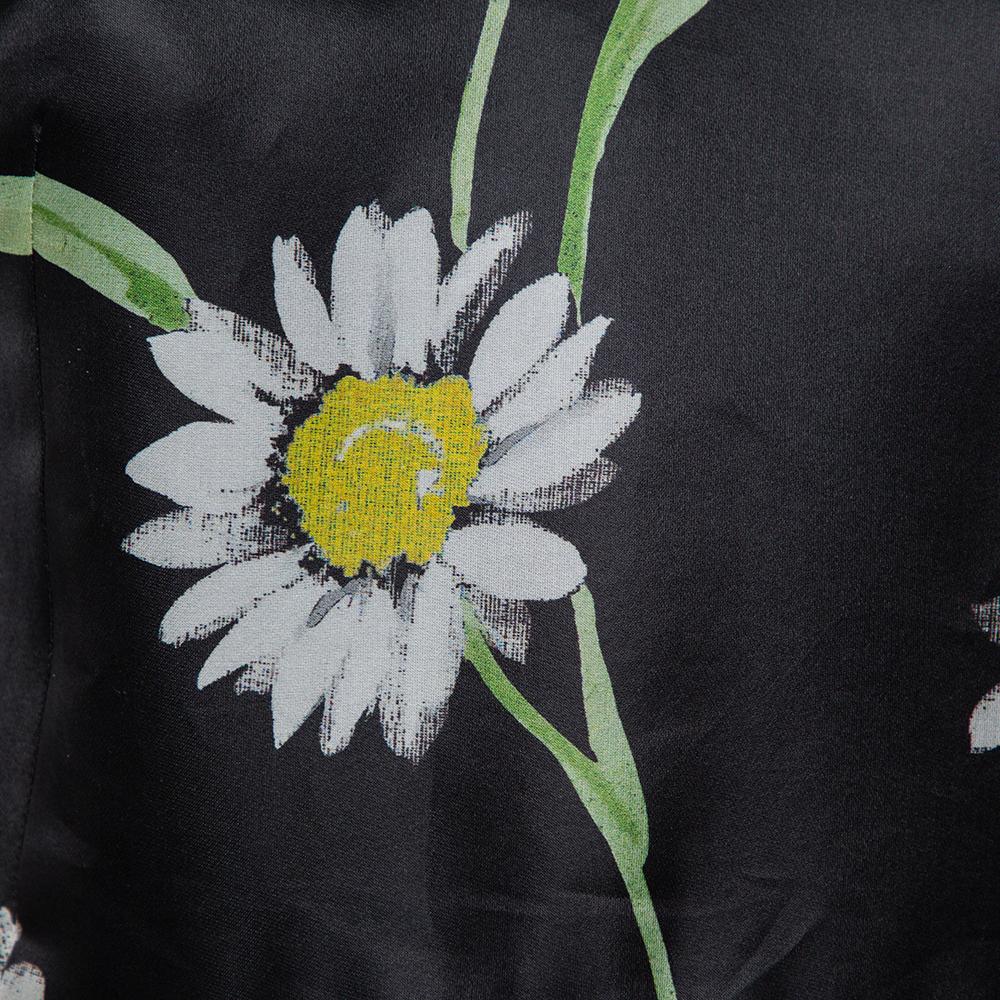 Women's Dolce & Gabbana Black Sunflower Printed Silk Flared Dress M