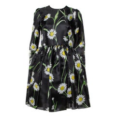 Dolce & Gabbana Schwarz Sonnenblume Gedruckt Seide Ausgestelltes Kleid M