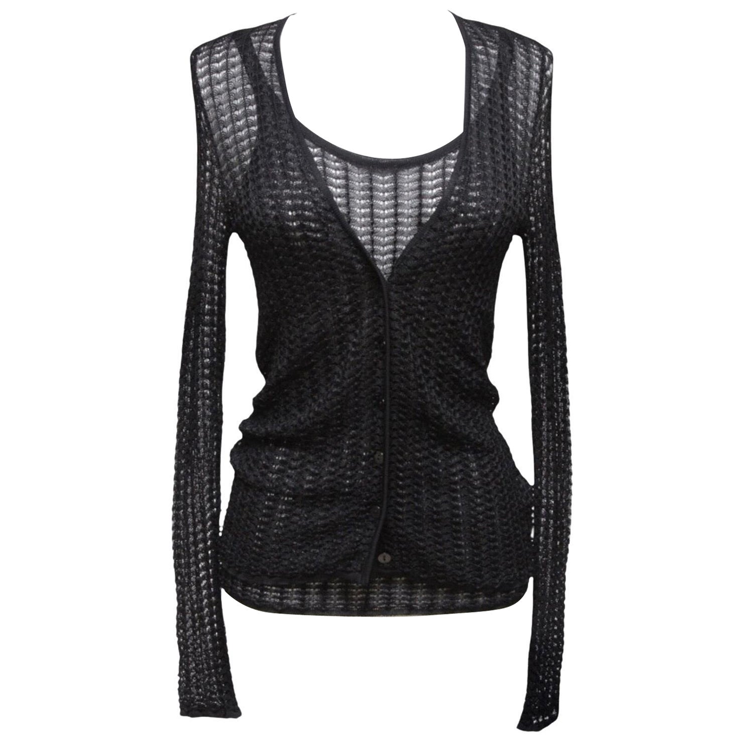 DOLCE & GABBANA Black Sweater Cardigan Knit 2pc Shell Sleeveless Twinset 38 40 For Sale