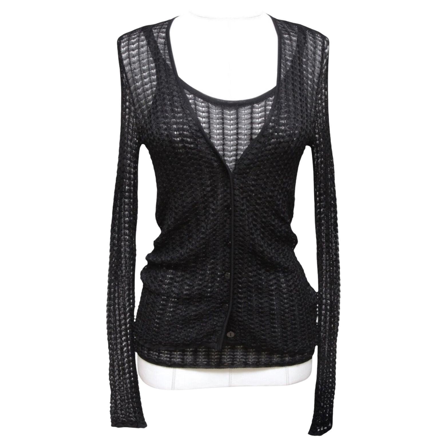 DOLCE & GABBANA Black Sweater Cardigan Knit 2pc Shell Sleeveless Twinset 38 40 For Sale
