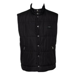 Dolce & Gabbana Black Synthetic Button Front Sleeveless Puffer Vest XXL