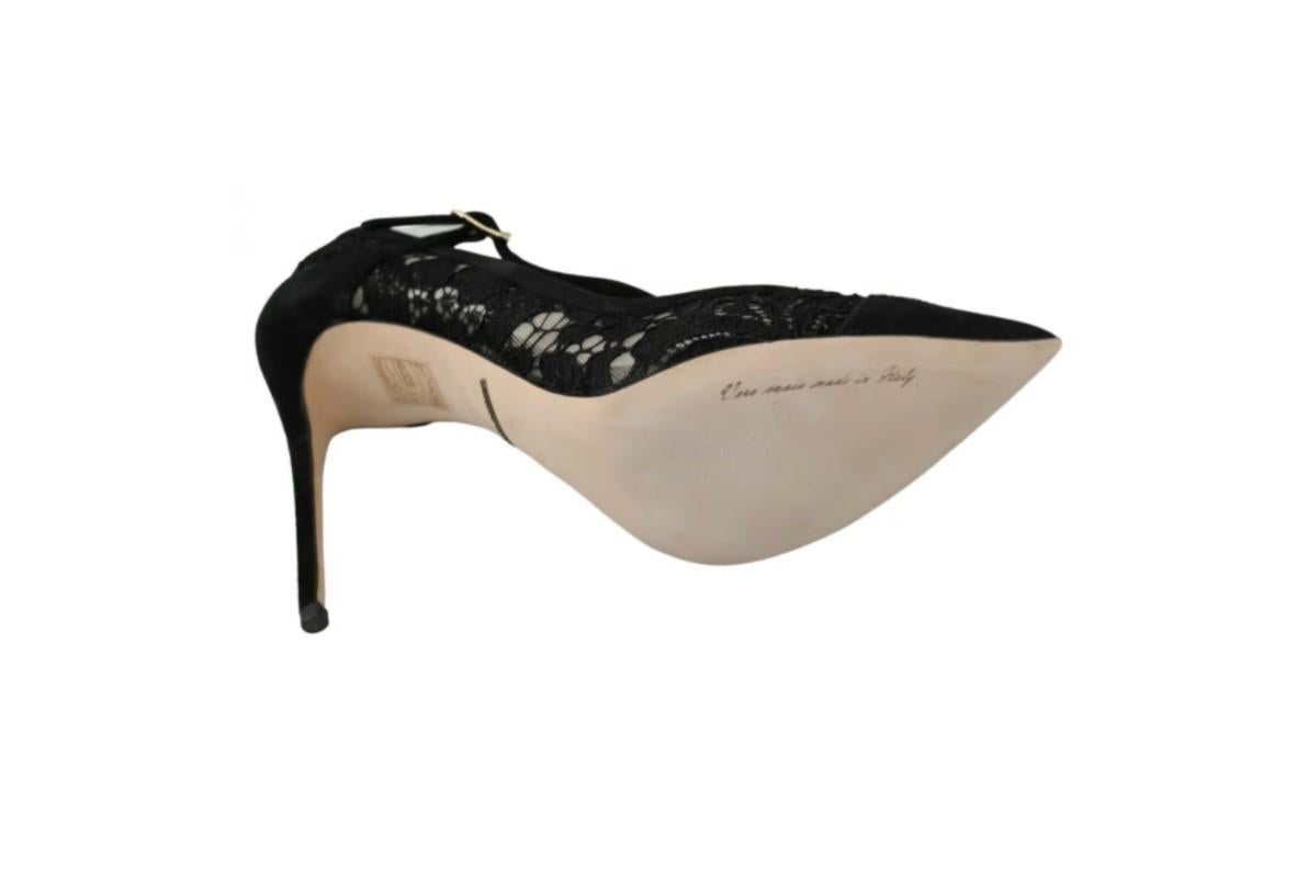 Dolce & Gabbana Black Taormina Lace Leather Mary Jane High Heels Shoes Floral In New Condition In WELWYN, GB