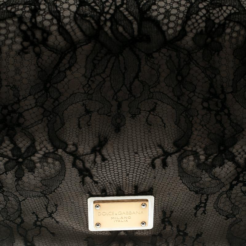 Dolce & Gabbana Black/Taupe Lace and Suede Miss Charles Shoulder Bag 6