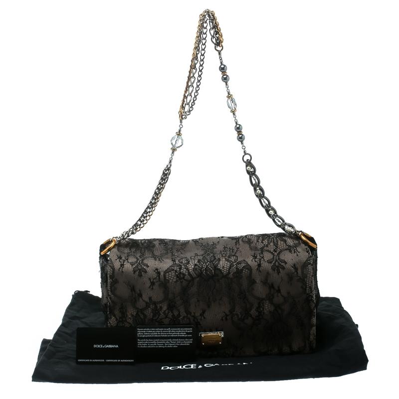 Dolce & Gabbana Black/Taupe Lace and Suede Miss Charles Shoulder Bag 7