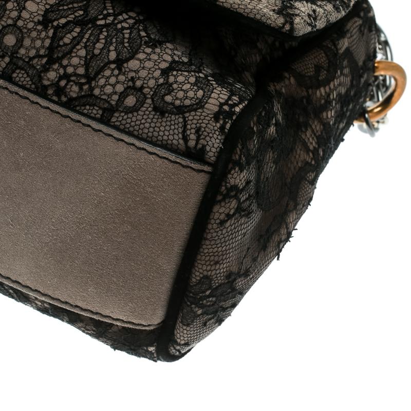 Dolce & Gabbana Black/Taupe Lace and Suede Miss Charles Shoulder Bag 3