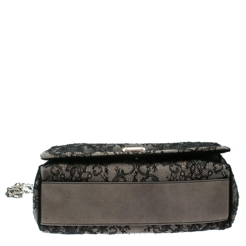 Dolce & Gabbana Black/Taupe Lace and Suede Miss Charles Shoulder Bag 5