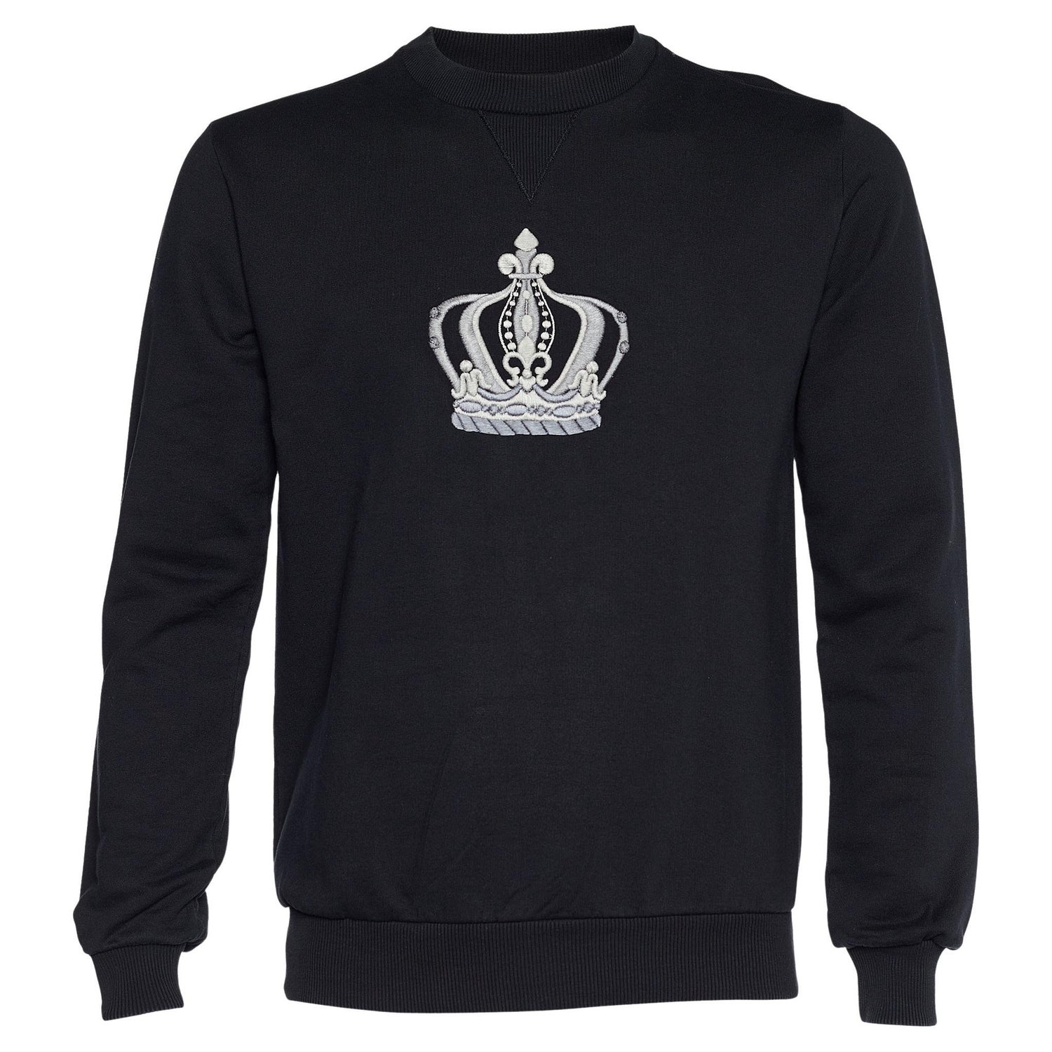 Dolce and Gabbana Black Terry Knit Crown Embroidered Sweatshirt M at 1stDibs