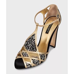 Dolce & Gabbana Black Textile Gold Crystal Pumps Sz 39