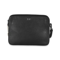 Dolce & Gabbana Black Textured Leather Cowboy Men Patch Double Zip Pouch