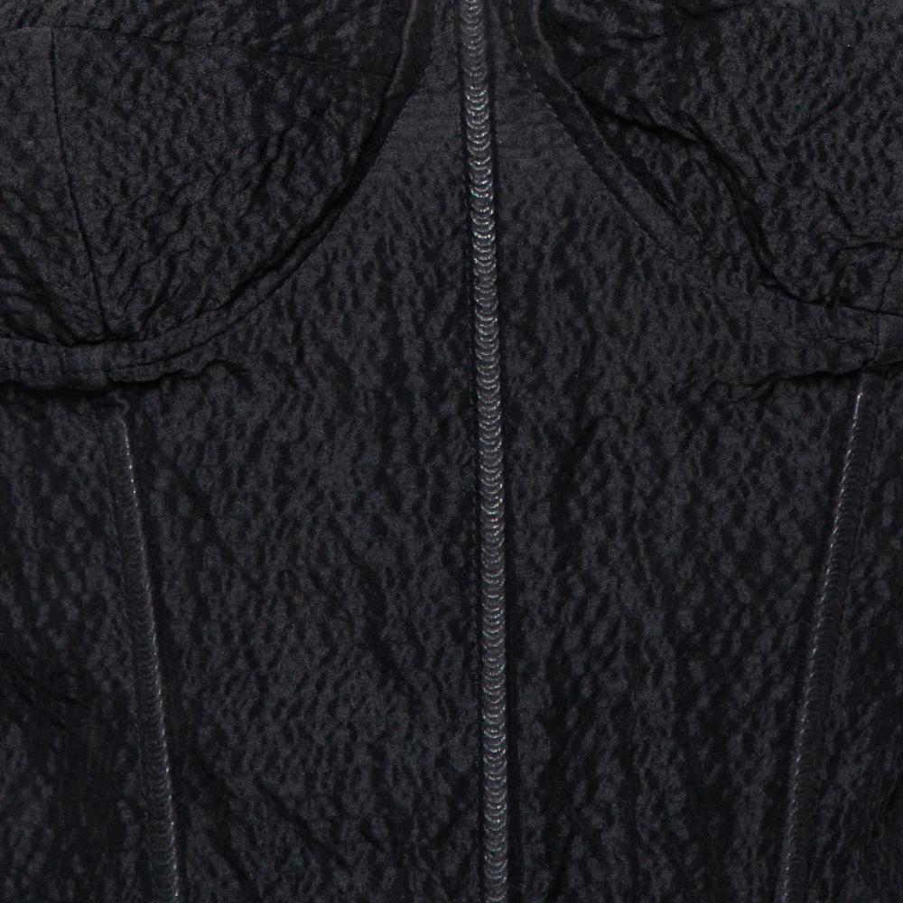 Dolce & Gabbana Black Textured Silk Corset Detail Flared Midi Dress S In Good Condition In Dubai, Al Qouz 2