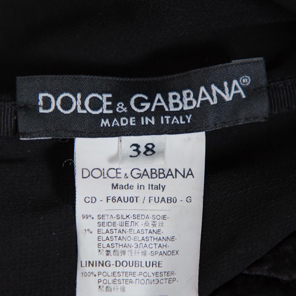 Dolce & Gabbana Black Textured Silk Corset Detail Flared Midi Dress S 1