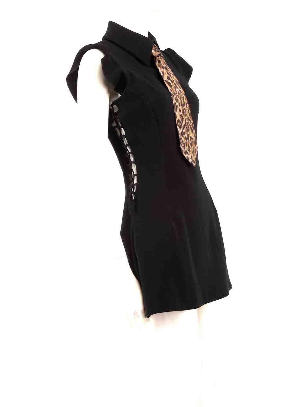 CONDITION is Good. Minor wear to dress is evident. Light wear to shoulder and underarm linings with discoloured marks on this used Dolce & Gabbana designer resale item.
 
 
 
 Details
 
 
 Black
 
 Polyester
 
 Dress
 
 Mini
 
 Sleeveless
 
 Leopard