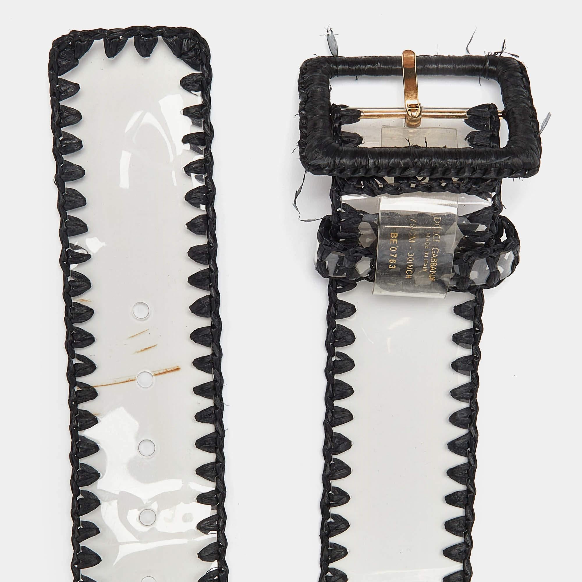 Dolce & Gabbana Black/Transparent PVC and Straw Buckle Belt 75CM In Good Condition For Sale In Dubai, Al Qouz 2
