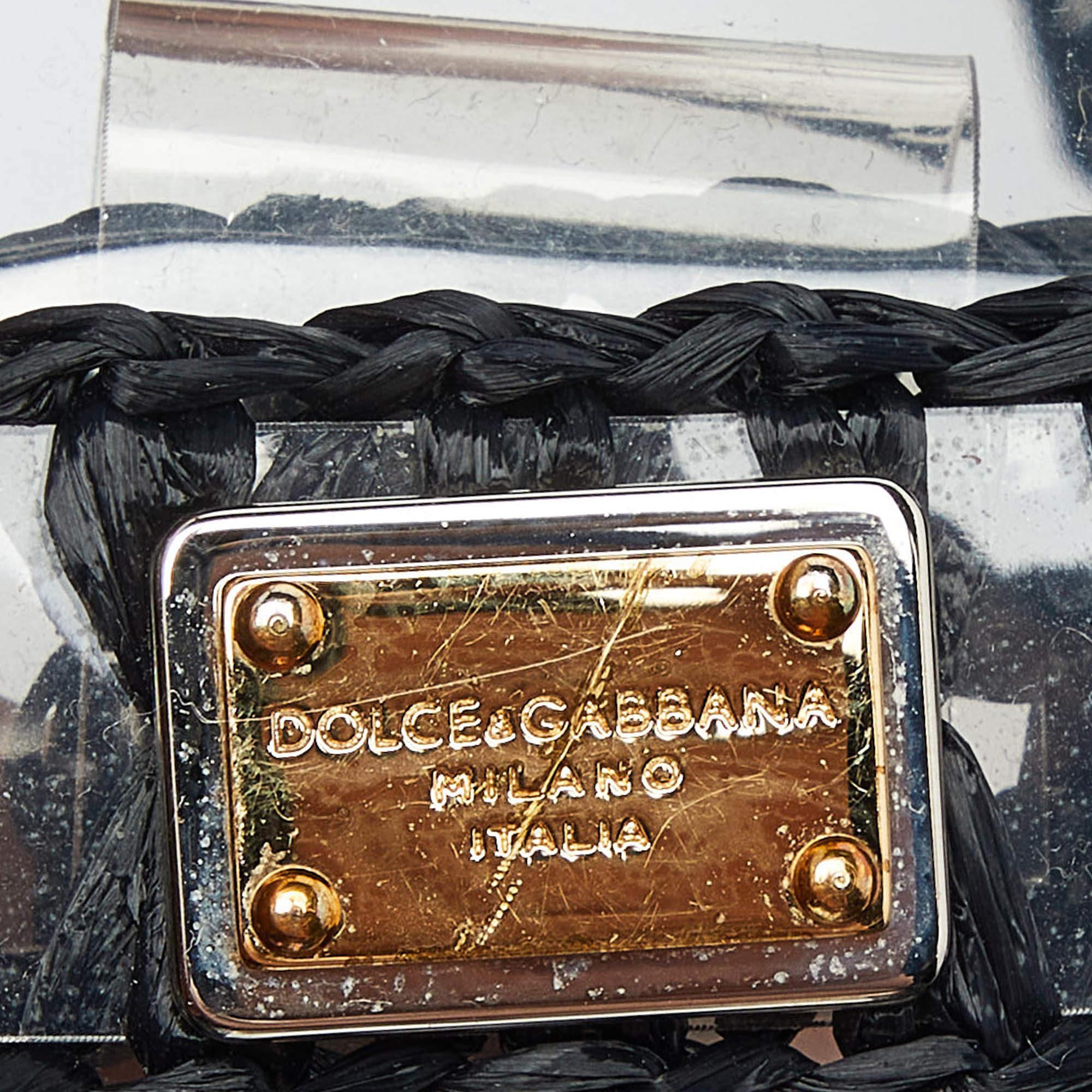 Dolce & Gabbana Black/Transparent PVC and Straw Buckle Belt 75CM For Sale 1