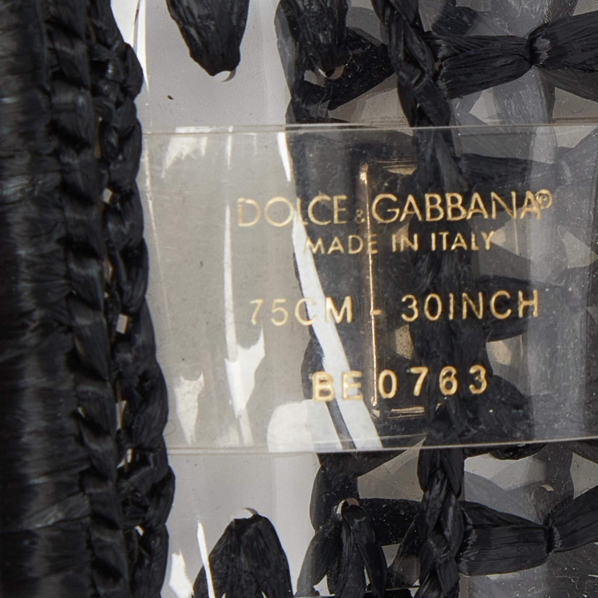 Dolce & Gabbana Black/Transparent PVC and Straw Buckle Belt 75CM For Sale 2