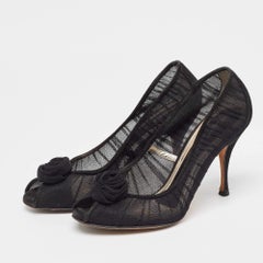 Dolce & Gabbana Black Tulle Fabric Flower Applique Peep Toe Pumps Size 40