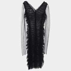 Dolce & Gabbana Black Tulle Ruched Midi Dress L