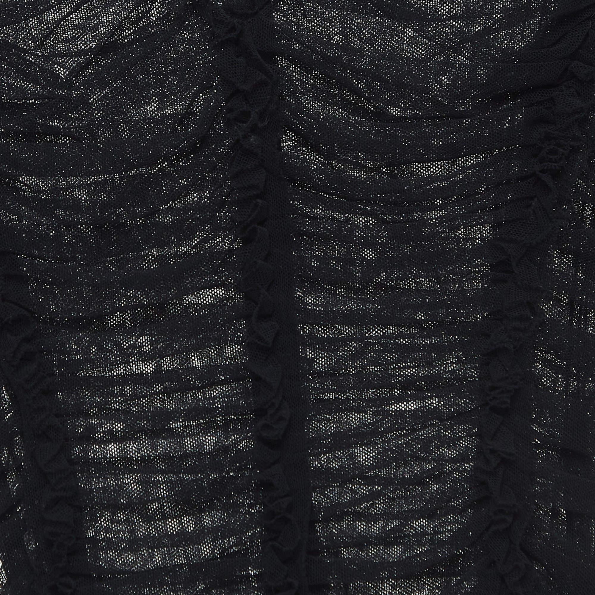 Dolce & Gabbana Black Tulle Ruched Midi Dress L In Fair Condition For Sale In Dubai, Al Qouz 2