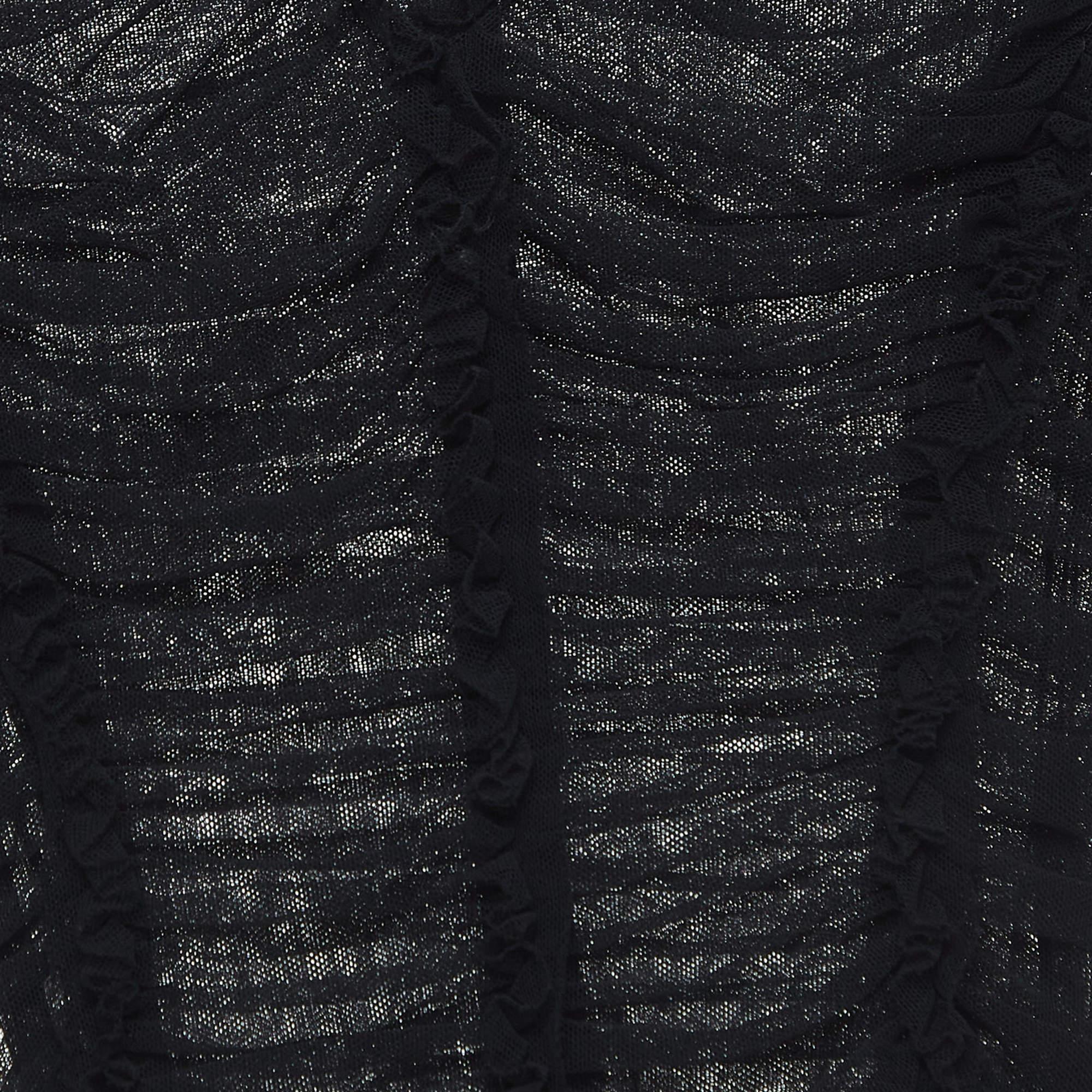 Dolce & Gabbana Black Tulle Ruched Midi Dress L In Good Condition For Sale In Dubai, Al Qouz 2