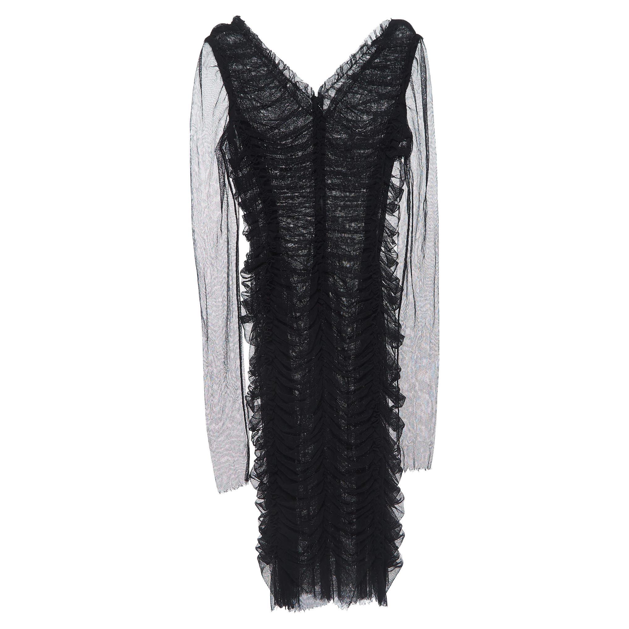 Dolce & Gabbana Black Tulle Ruched Midi Dress L