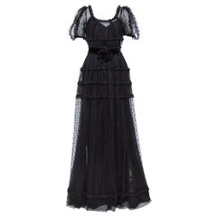 Dolce & Gabbana Black Tulle Ruffle Lace Detail Flared Maxi Dress S