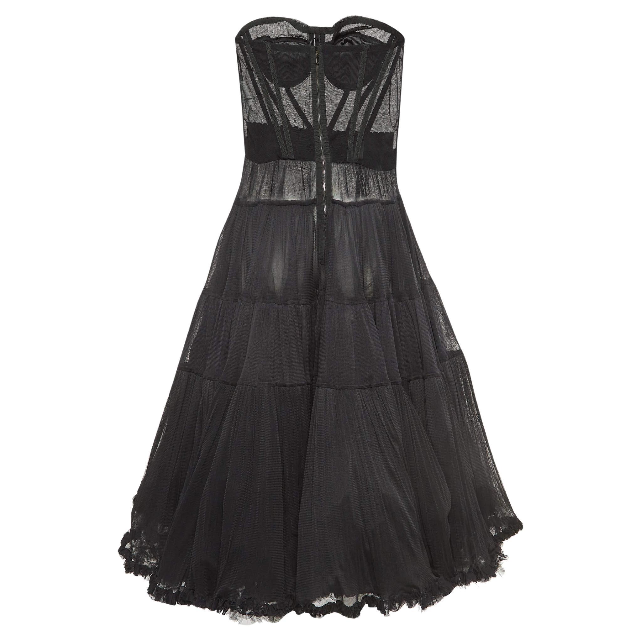 Dolce & Gabbana Black Tulle Semi Sheer Strapless Corset Dress M en vente