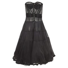 Used Dolce & Gabbana Black Tulle Semi Sheer Strapless Corset Dress M