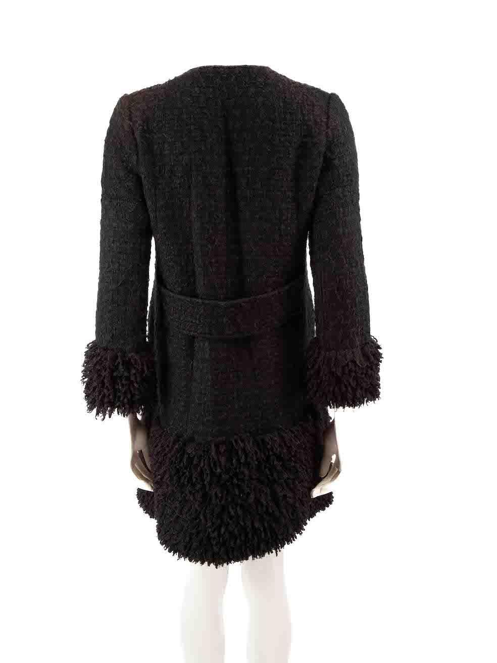 Dolce & Gabbana Schwarzer Tweed-Mantel mit Quastenbesatz Größe M im Zustand „Gut“ im Angebot in London, GB