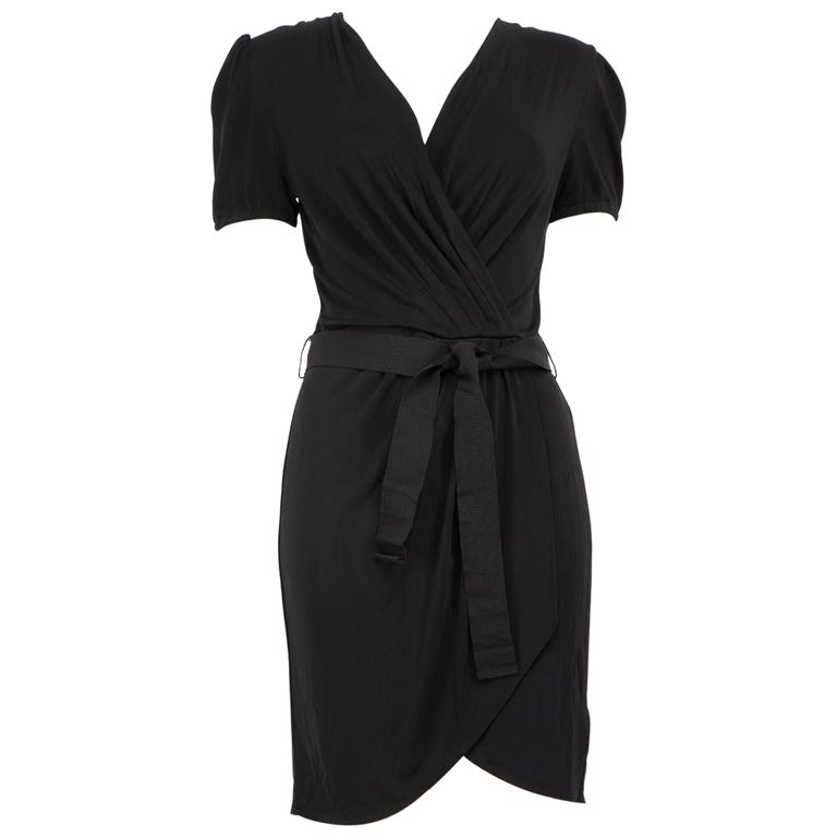 Dolce and Gabbana Black V Neck Belted Mini Dress Size M For Sale at 1stDibs