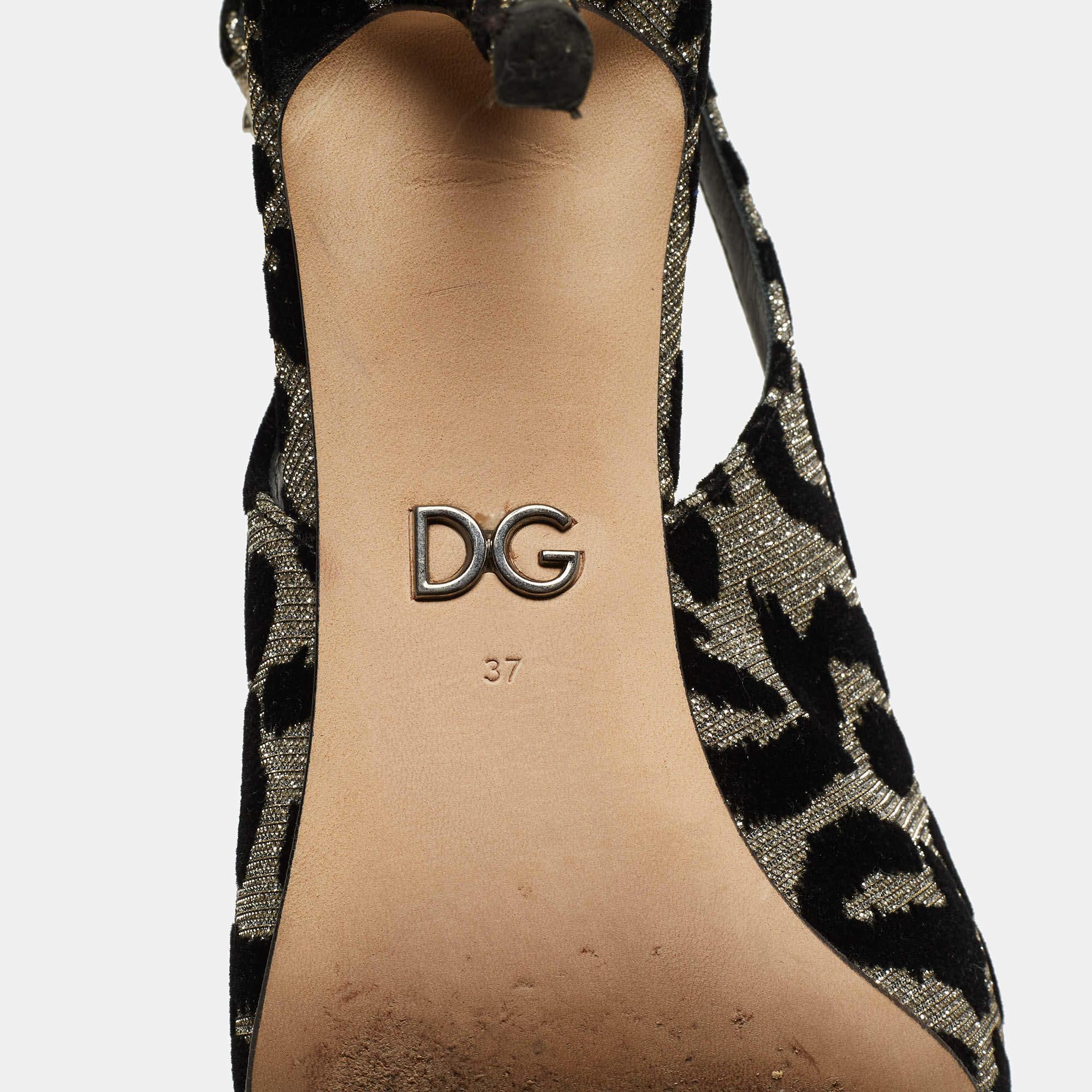 Dolce & Gabbana Black Velvet and Glitter Fabric Crystal Embellished Slingback  3