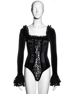 Dolce & Gabbana black velvet and lace corseted bodysuit, ss 1992