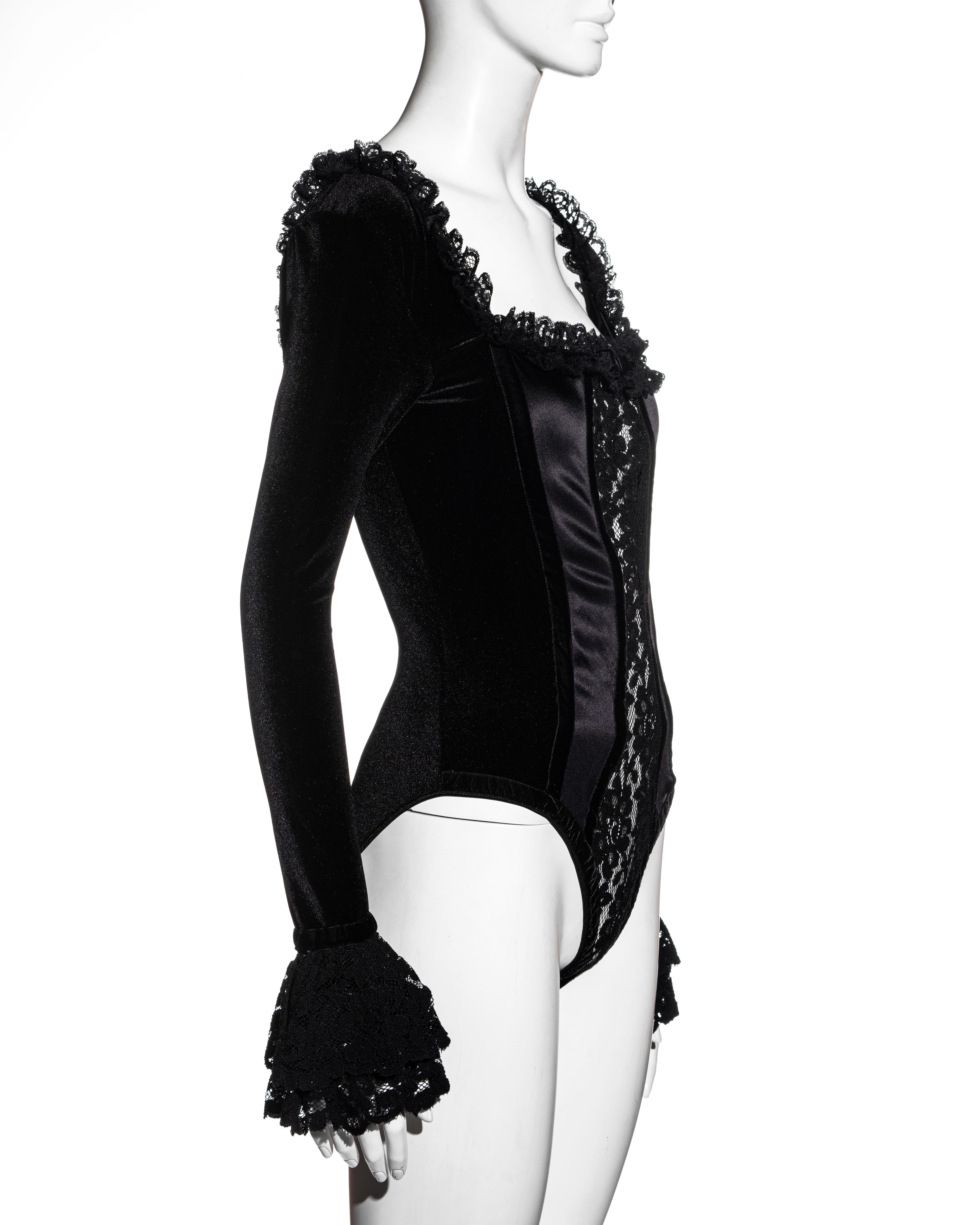 Black Dolce & Gabbana black velvet and lace corseted bodysuit, ss 1992
