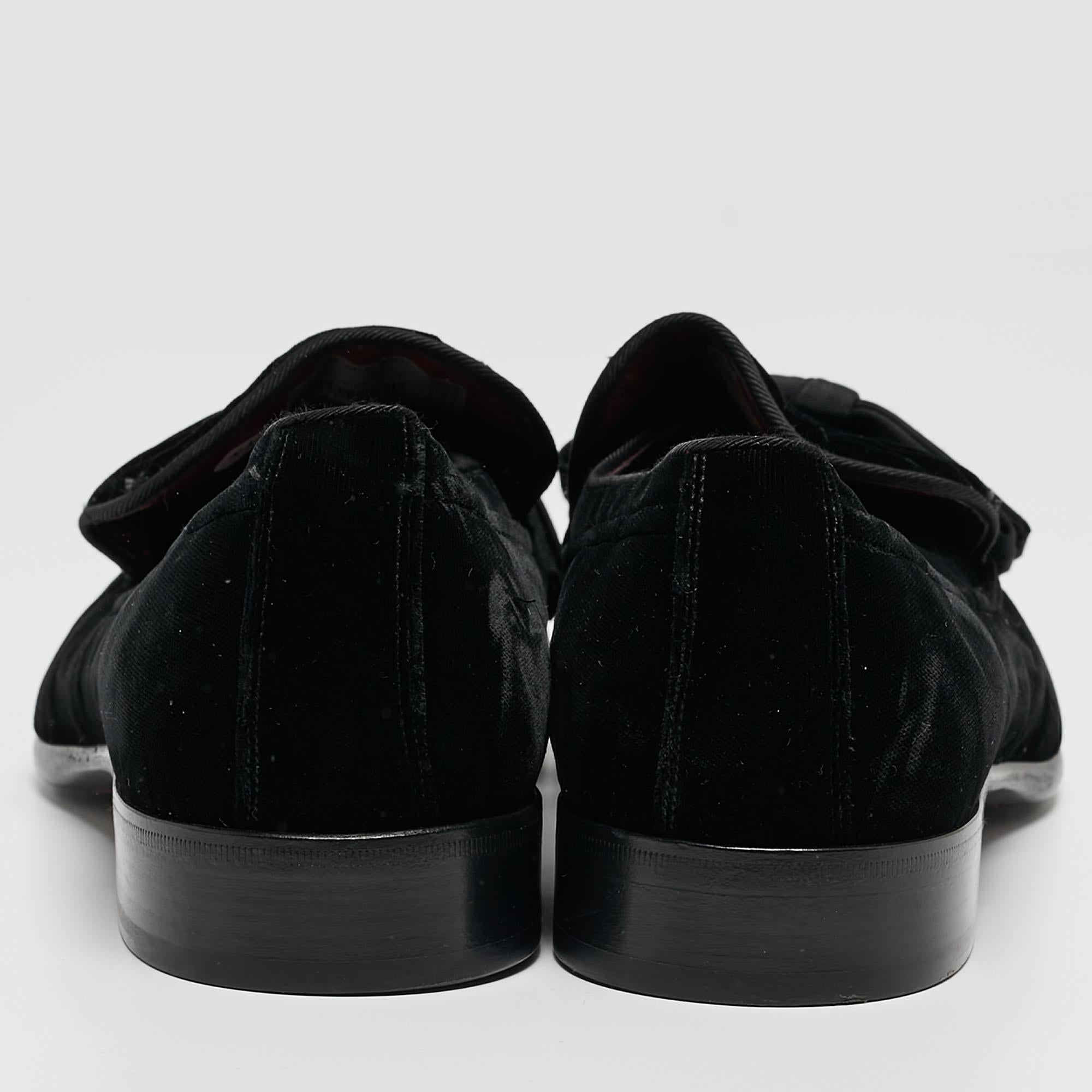 Dolce & Gabbana Black Velvet Bow Loafers Size 44 For Sale 3