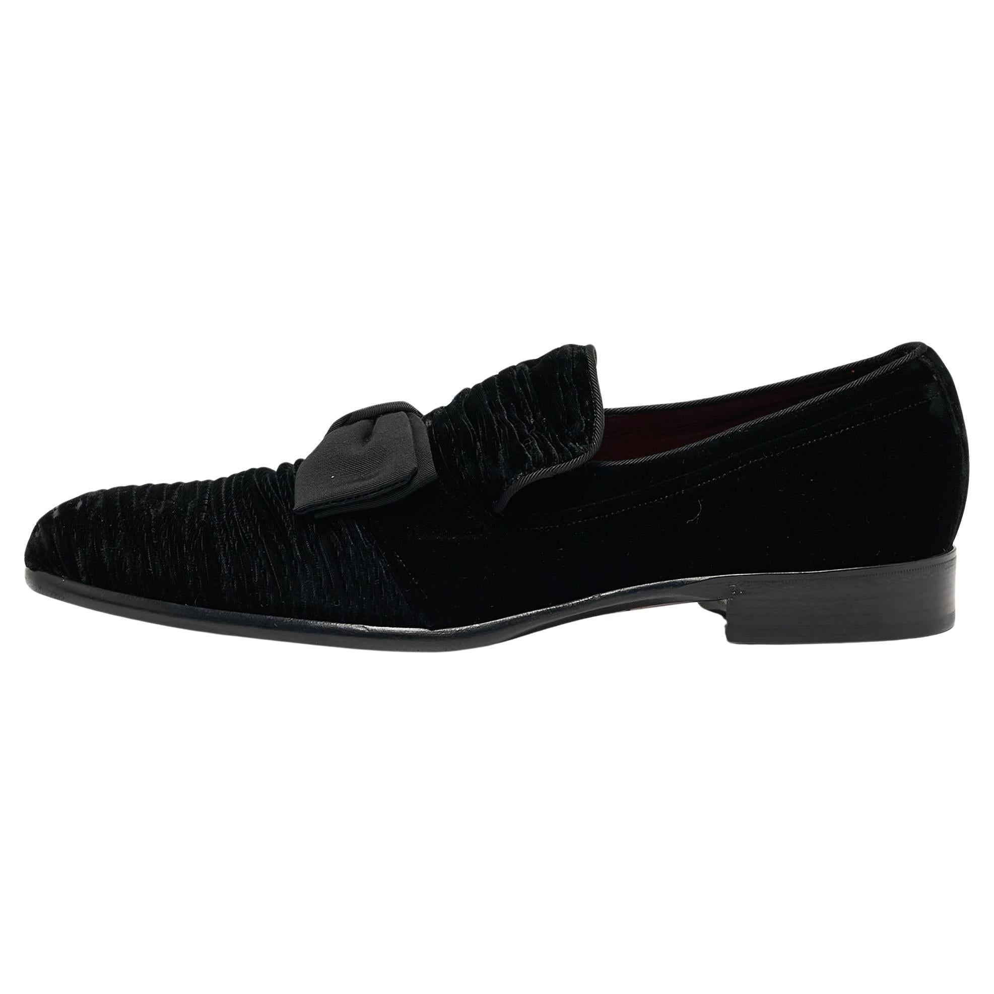Dolce & Gabbana Black Velvet Bow Loafers Size 44 For Sale
