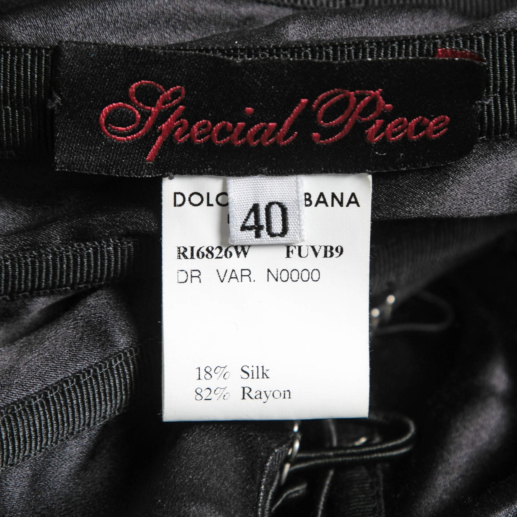 Women's Dolce & Gabbana Black Velvet Corset Detail Strapless Asymmetrical Long Dress S