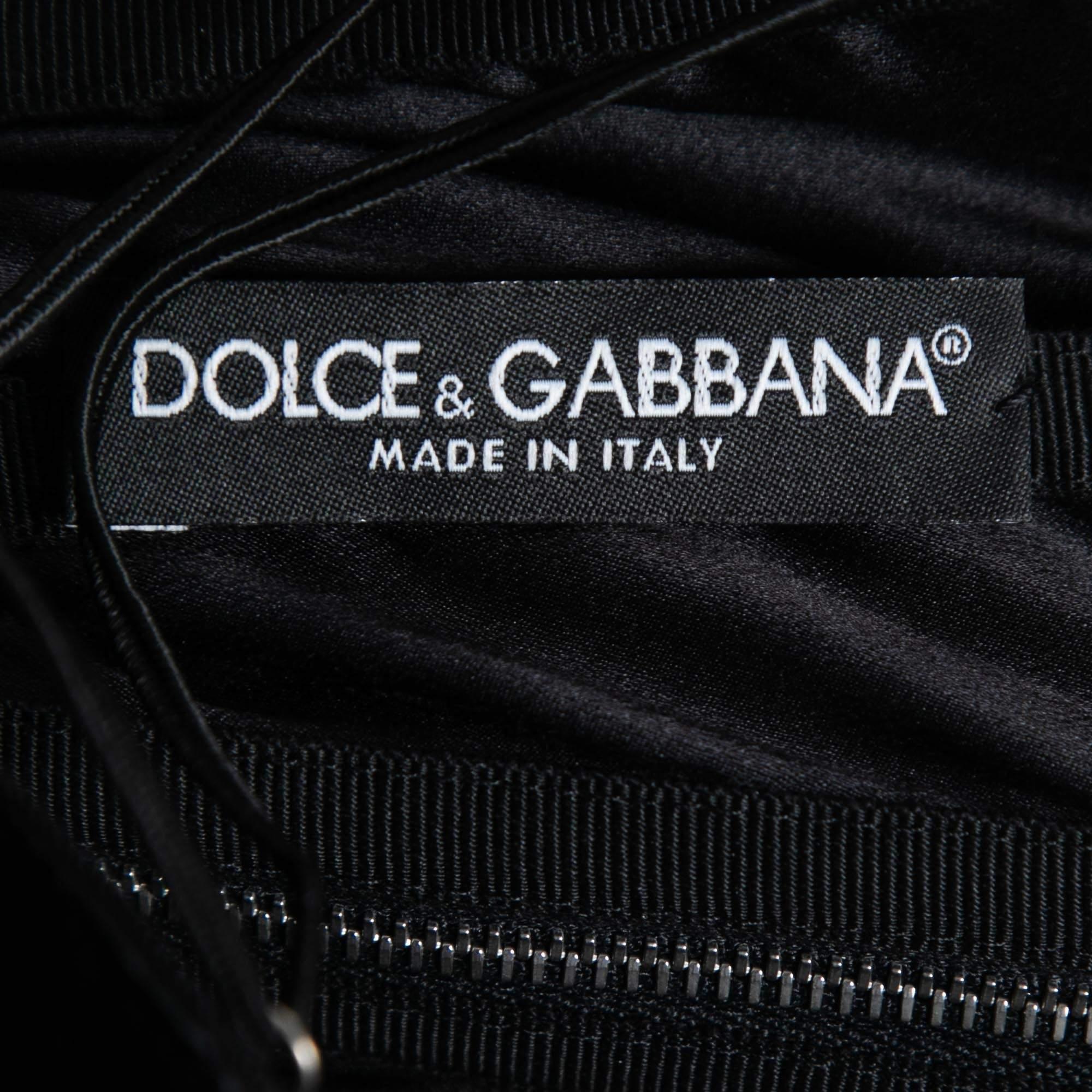 Dolce & Gabbana Black Velvet Corset Detail Strapless Asymmetrical Long Dress S 2