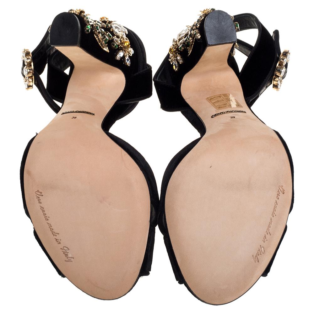 Women's or Men's Dolce & Gabbana Black Velvet Crystal Embellished Sandals Size 39