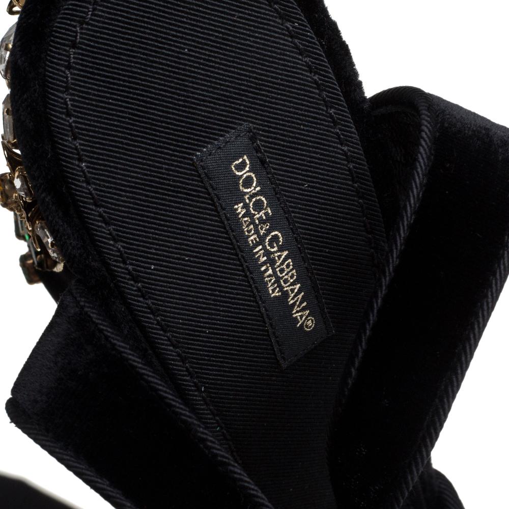 Dolce & Gabbana Black Velvet Crystal Embellished Sandals Size 39 3