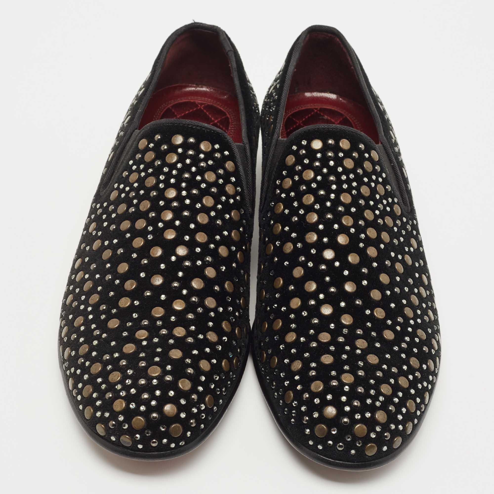Men's Dolce & Gabbana Black Velvet Crystal Studded Loafers 