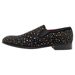 Dolce & Gabbana Black Velvet Crystal Studded Loafers 