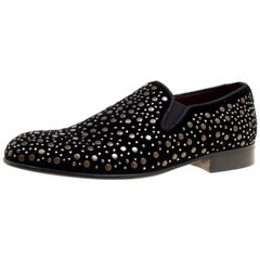 Dolce & Gabbana Black Velvet Crystal Studded Loafers Size 41