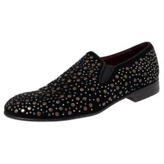 Dolce & Gabbana Black Velvet Crystal Studded Loafers Size 42