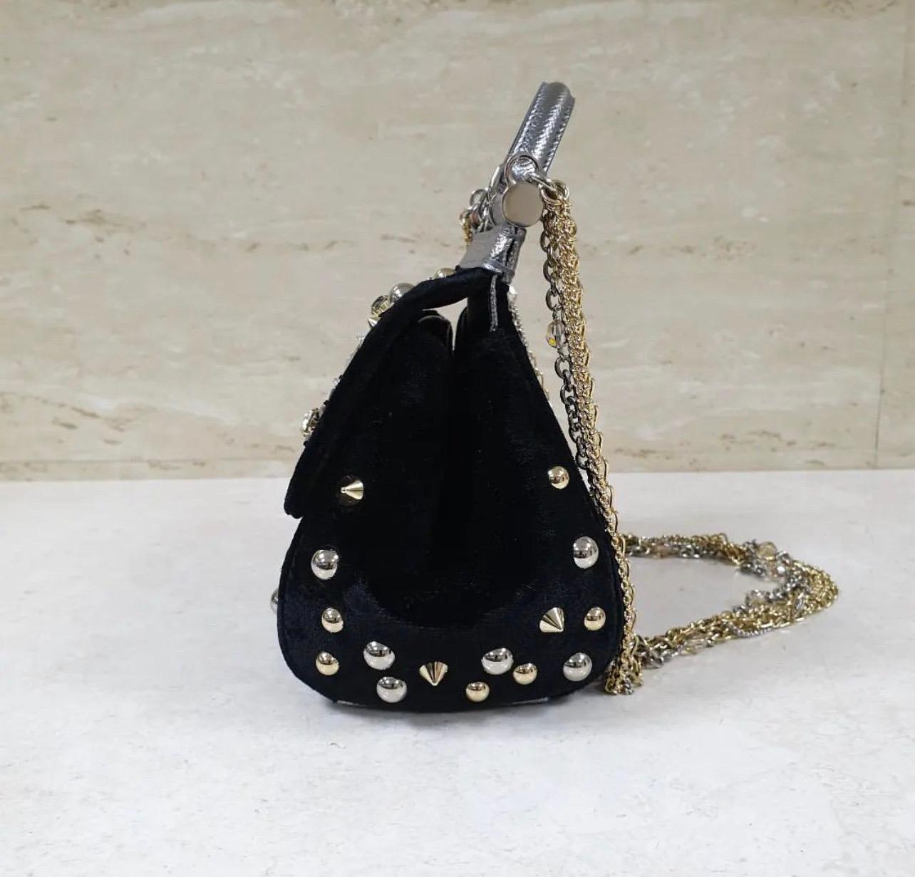 Dolce & Gabbana Black Velvet Crystal Studded Mini Sicily Chain Crossbody Bag 1