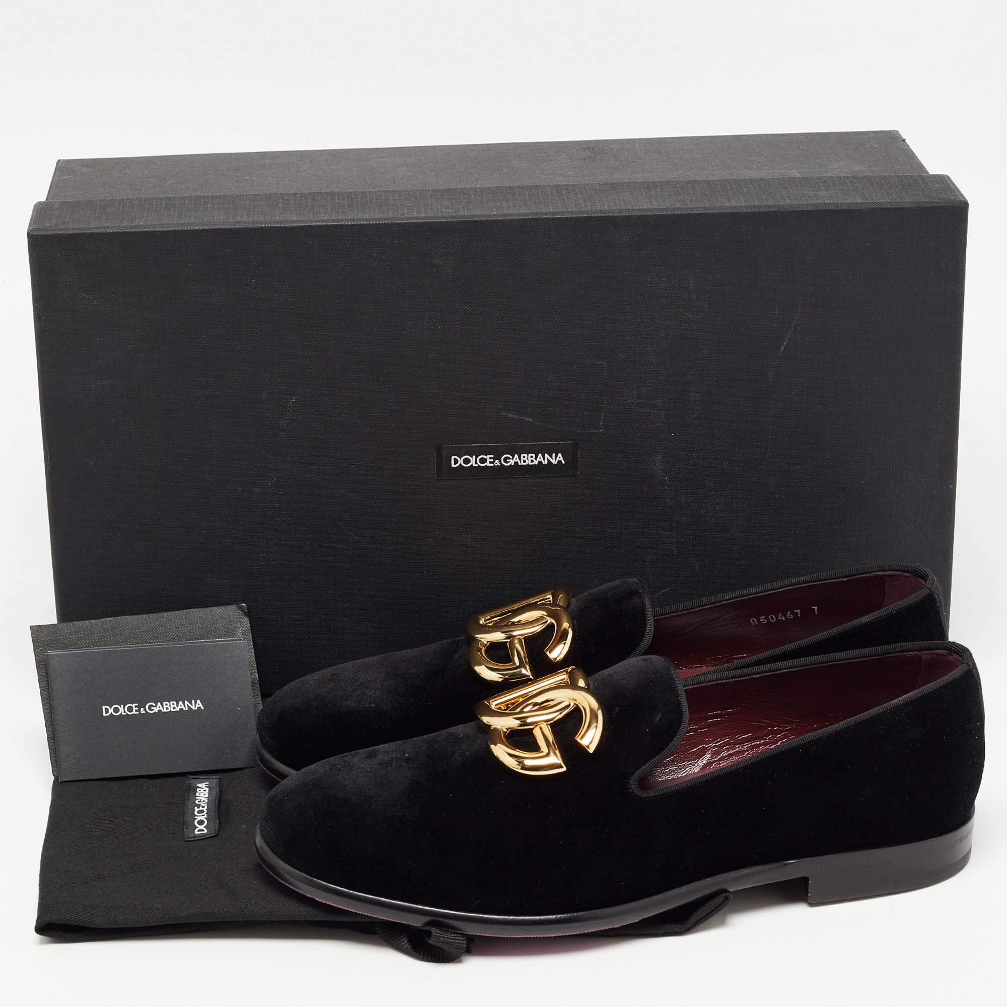 Dolce & Gabbana Black Velvet DG Logo Smoking Slippers Size 41 6