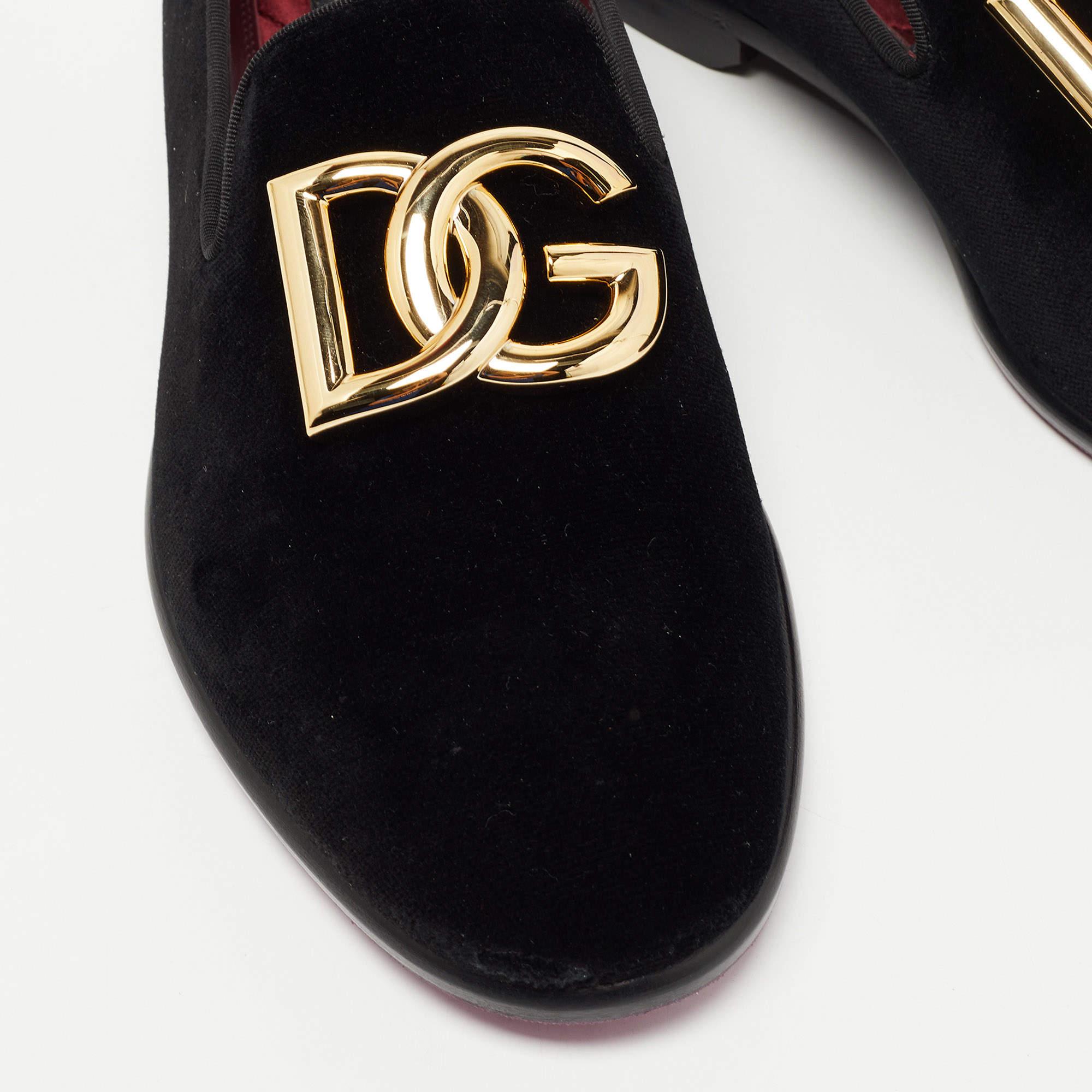Dolce & Gabbana Black Velvet DG Logo Smoking Slippers Size 41 2