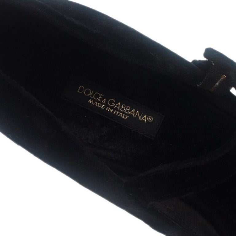 Dolce and Gabbana Black Velvet Embellished Heel Mary Jane Pumps Size 39 ...