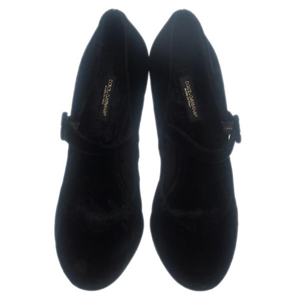 Dolce & Gabbana Black Velvet Embellished Heel Mary Jane Pumps Size 39 1