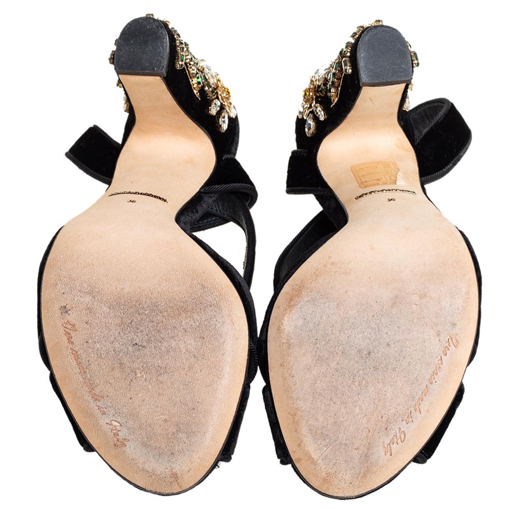 Dolce & Gabbana Black Velvet Embellishment Heel Ankle Strap Sandals Size 36 3