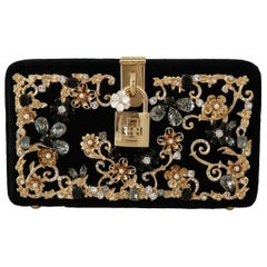 Dolce & Gabbana black velvet evening party clutch purse bag